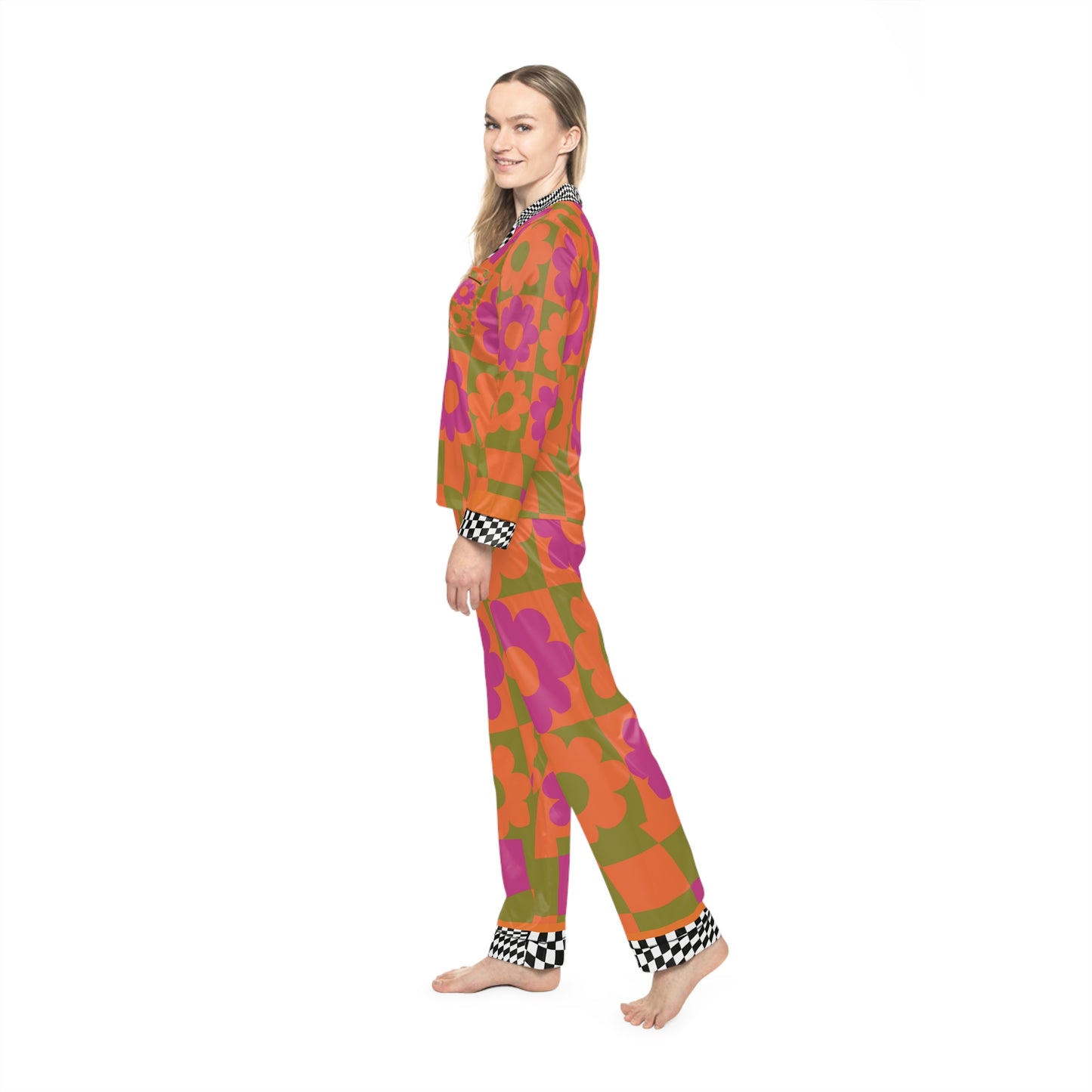 Retro Flower Women Satin Pajamas (AOP)