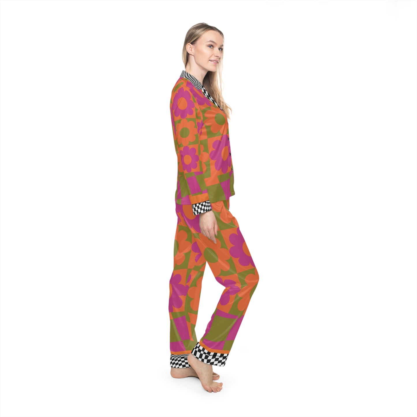 Retro Flower Women Satin Pajamas (AOP)